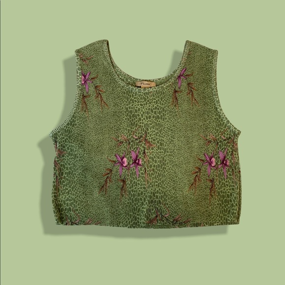 Vintage Tops - SOLD Reworked vintage green funky print tank top